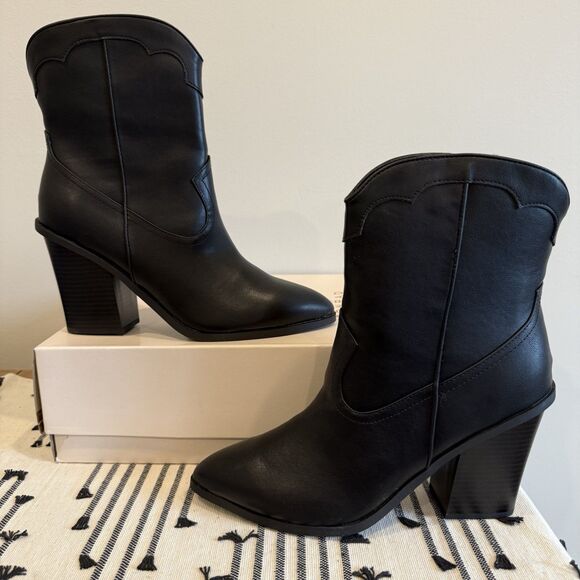 NIB Lauren Conrad Maxilla Black Western Ankle Boots Women's 9.5 Memory Foam Read - Picture 1 of 11